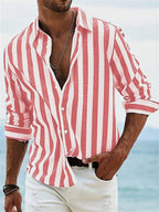 Camisa de Rayas en Lino y Algodón para Hombre