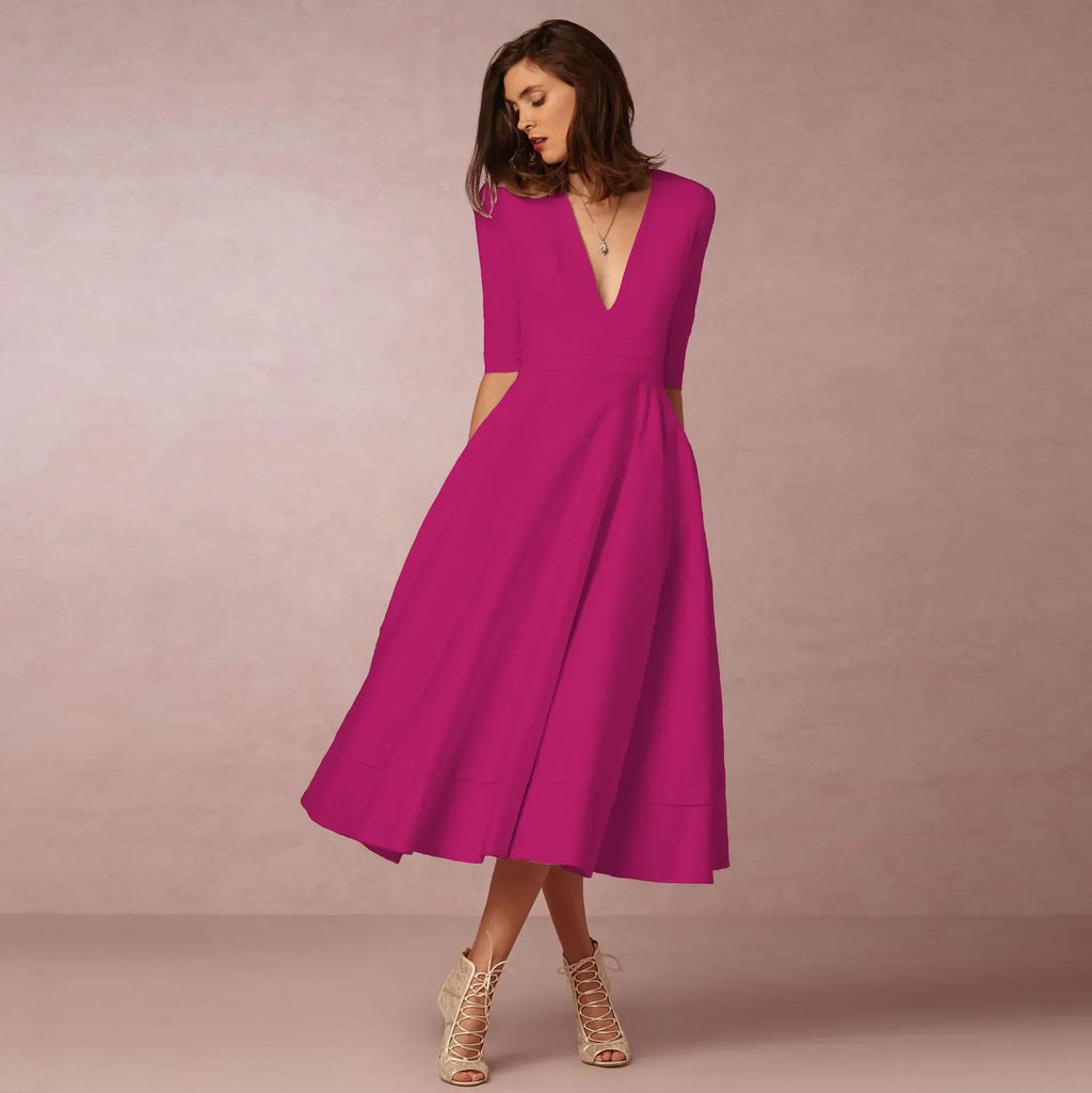 Ivoire Vestido Midi para Mujer – Vestido de Algodón Elegante Ajustado Chic