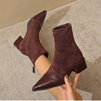 Grace Botines de Tacón para Mujer – Botas Elegantes de Ante con Detalles Brillantes