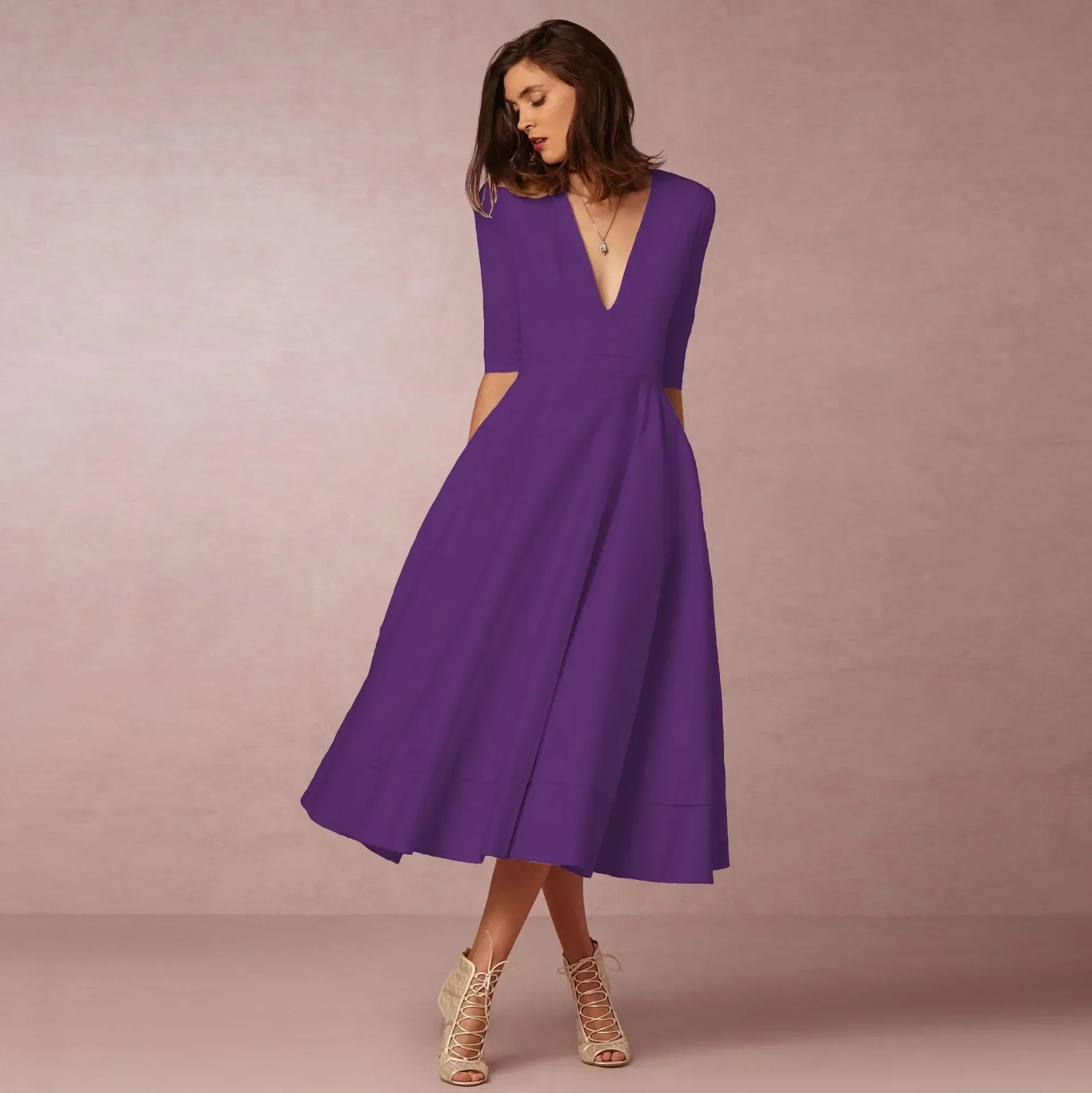 Ivoire Vestido Midi para Mujer – Vestido de Algodón Elegante Ajustado Chic
