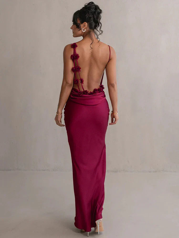 Marie Vestido Largo Satinado para Mujer – Vestido Fiesta Elegante Chic