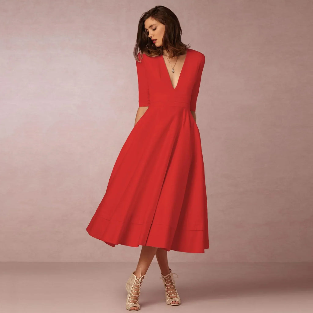 Ivoire Vestido Midi para Mujer – Vestido de Algodón Elegante Ajustado Chic