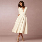 Ivoire Vestido Midi para Mujer – Vestido de Algodón Elegante Ajustado Chic