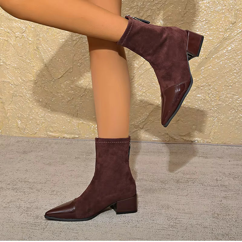 Grace Botines de Tacón para Mujer – Botas Elegantes de Ante con Detalles Brillantes