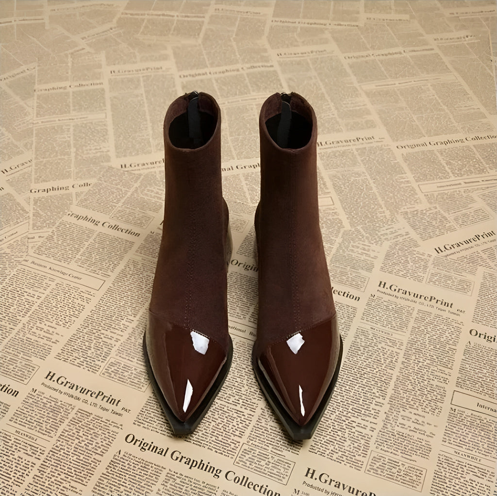 Grace Botines de Tacón para Mujer – Botas Elegantes de Ante con Detalles Brillantes