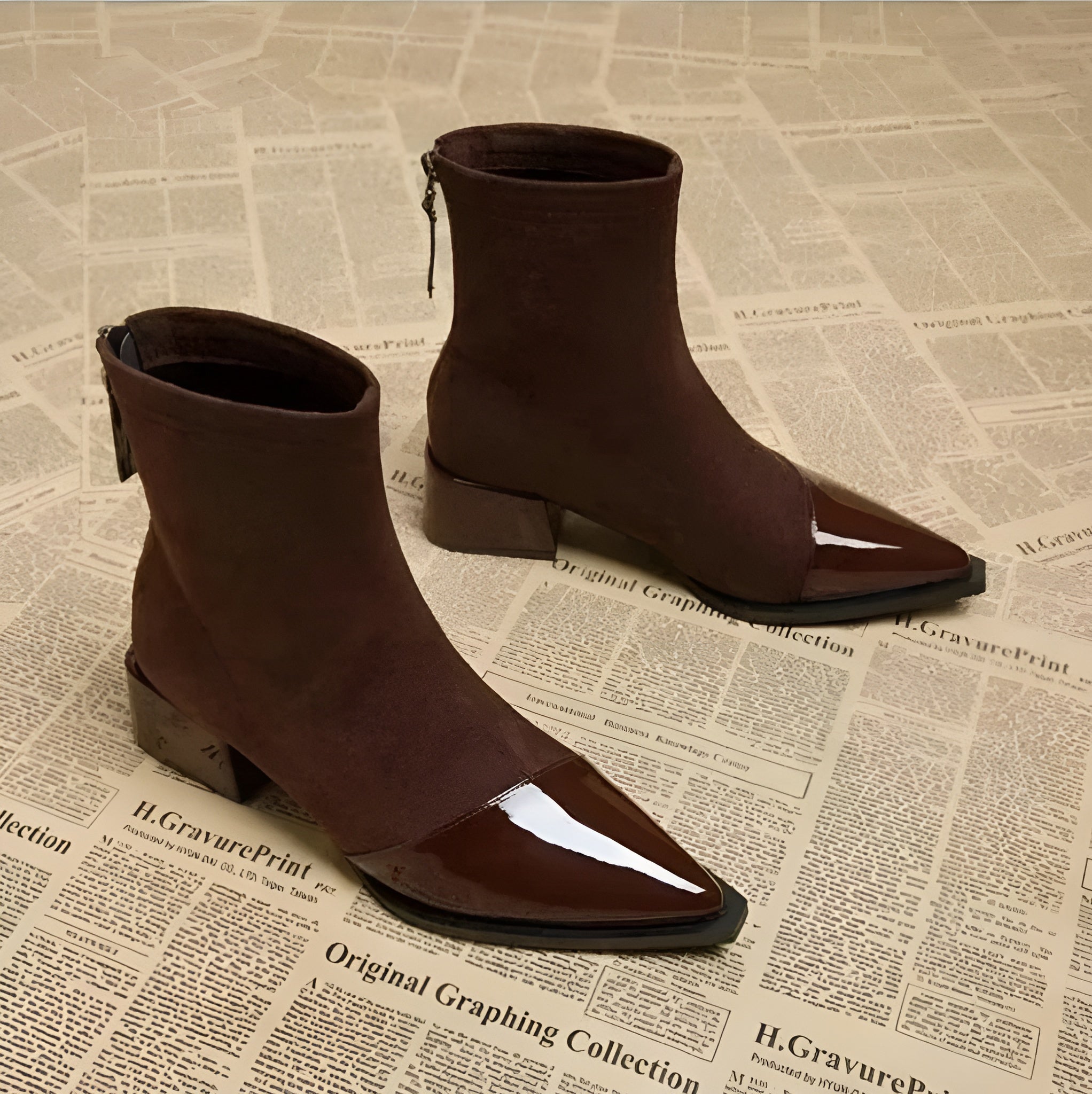 Grace Botines de Tacón para Mujer – Botas Elegantes de Ante con Detalles Brillantes