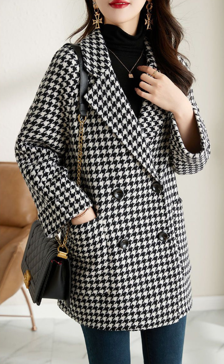 Audrey Chaqueta de Cuadros para Mujer – Abrigo Oversize Vintage Chic Elegante