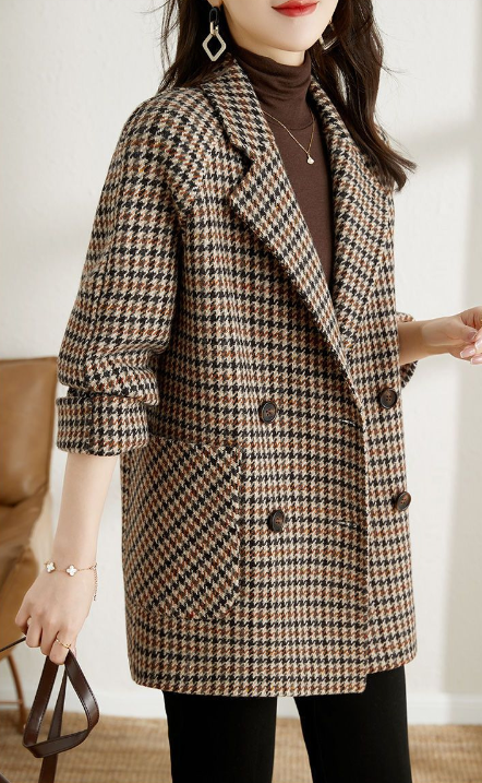 Audrey Chaqueta de Cuadros para Mujer – Abrigo Oversize Vintage Chic Elegante