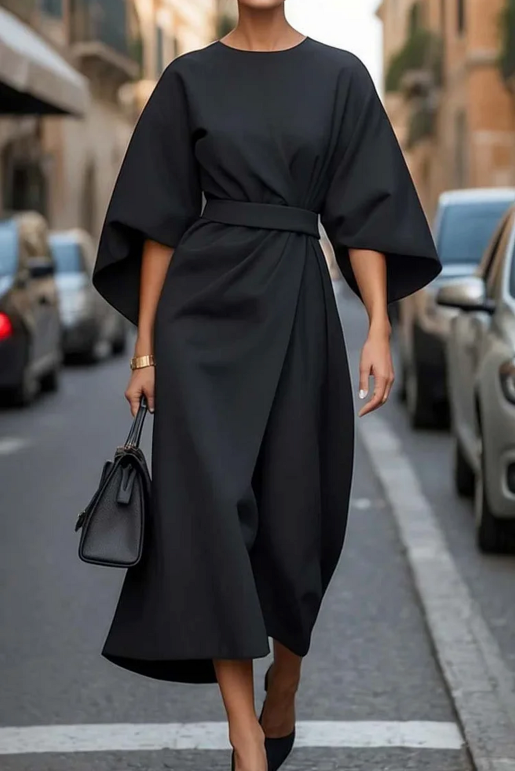 Louise Vestido Elegante para Mujer – Vestido Fluido con Mangas Abullonadas Chic
