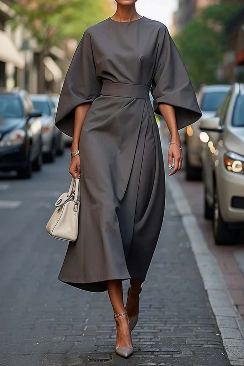 Louise Vestido Elegante para Mujer – Vestido Fluido con Mangas Abullonadas Chic