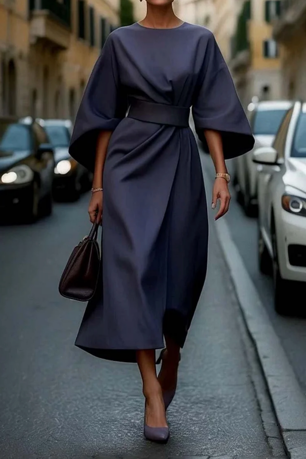 Louise Vestido Elegante para Mujer – Vestido Fluido con Mangas Abullonadas Chic