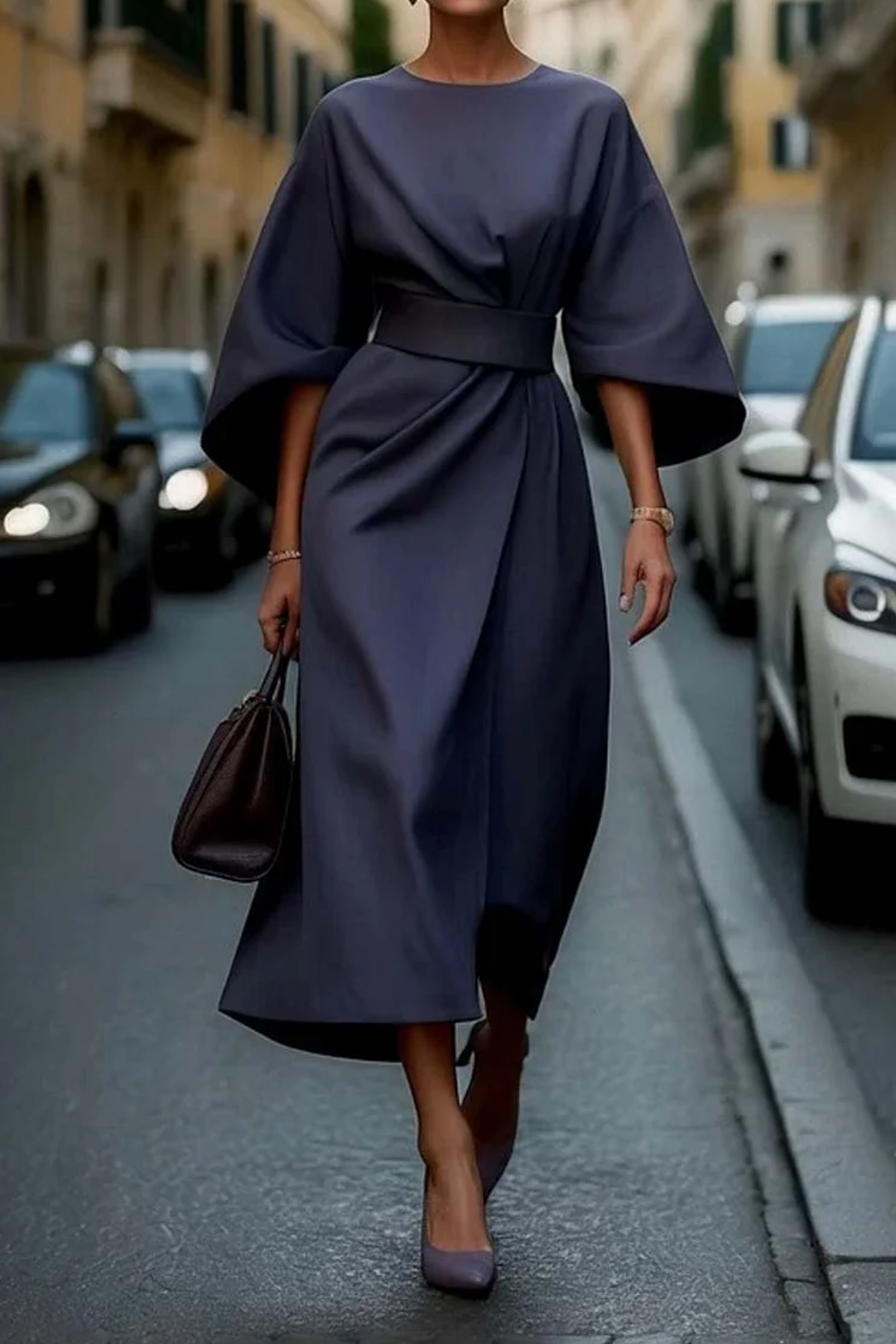 Louise Vestido Elegante para Mujer – Vestido Fluido con Mangas Abullonadas Chic