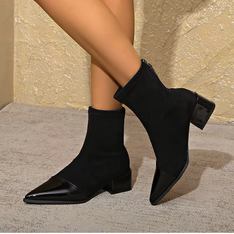 Grace Botines de Tacón para Mujer – Botas Elegantes de Ante con Detalles Brillantes
