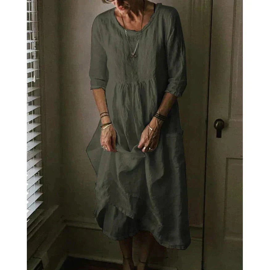 Félesca Vestido Maxi para Mujer – Vestido Largo Algodón Lino Verano Chic