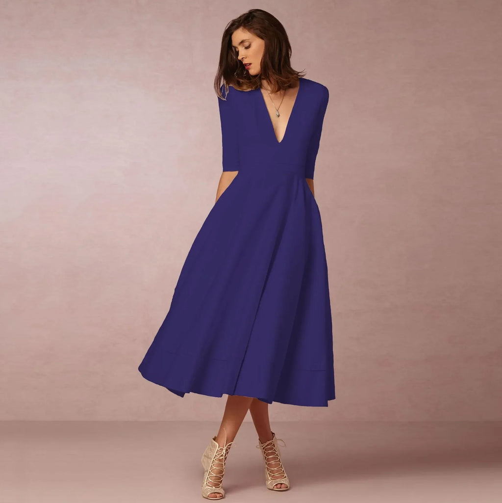 Ivoire Vestido Midi para Mujer – Vestido de Algodón Elegante Ajustado Chic
