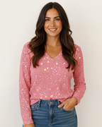 Zane Blusa Brillante para Mujer – Top Escote V Elegante Casual Chic
