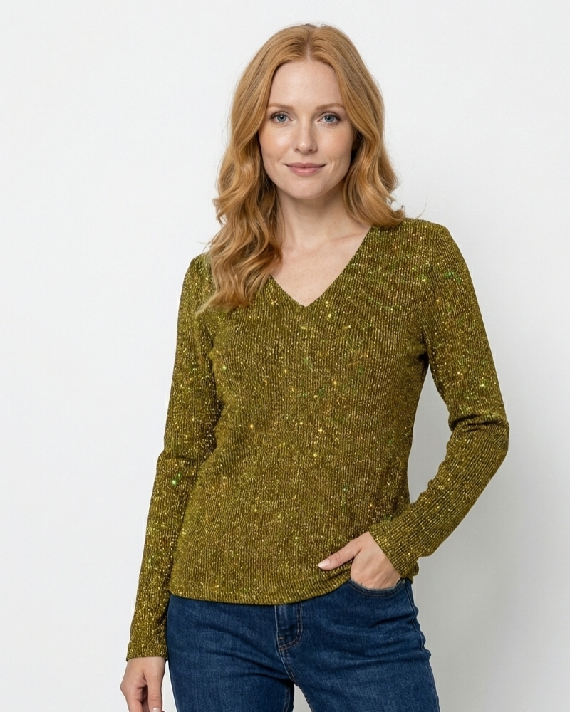 Zane Blusa Brillante para Mujer – Top Escote V Elegante Casual Chic