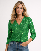 Zane Blusa Brillante para Mujer – Top Escote V Elegante Casual Chic