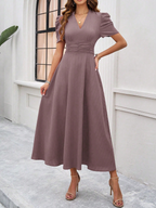 Clara Vestido Midi Elegante para Mujer – Vestido Invitada Boda Manga Abullonada