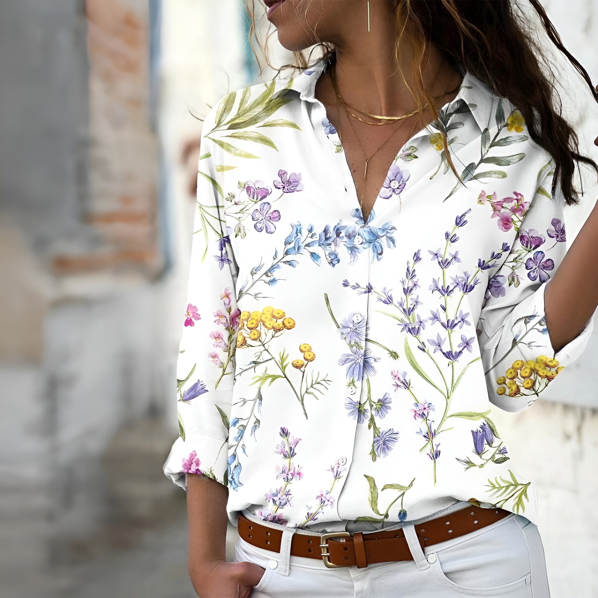 Norina Blusa para Mujer – Camisa Estampada Elegante Casual Chic Moderna