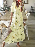 Charm Vestido Bohemio para Mujer – Vestido Floral Ikat con Escote en V Chic