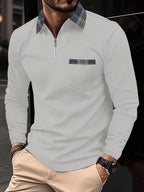 Frank Polo de Manga Larga para Hombre – Polo Cremallera Cuadros Elegante