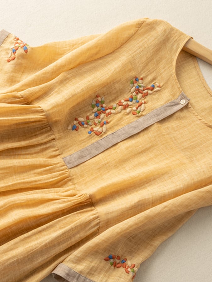 Zara Vestido Bohemio para Mujer – Vestido de Algodón y Lino Bordado Étnico