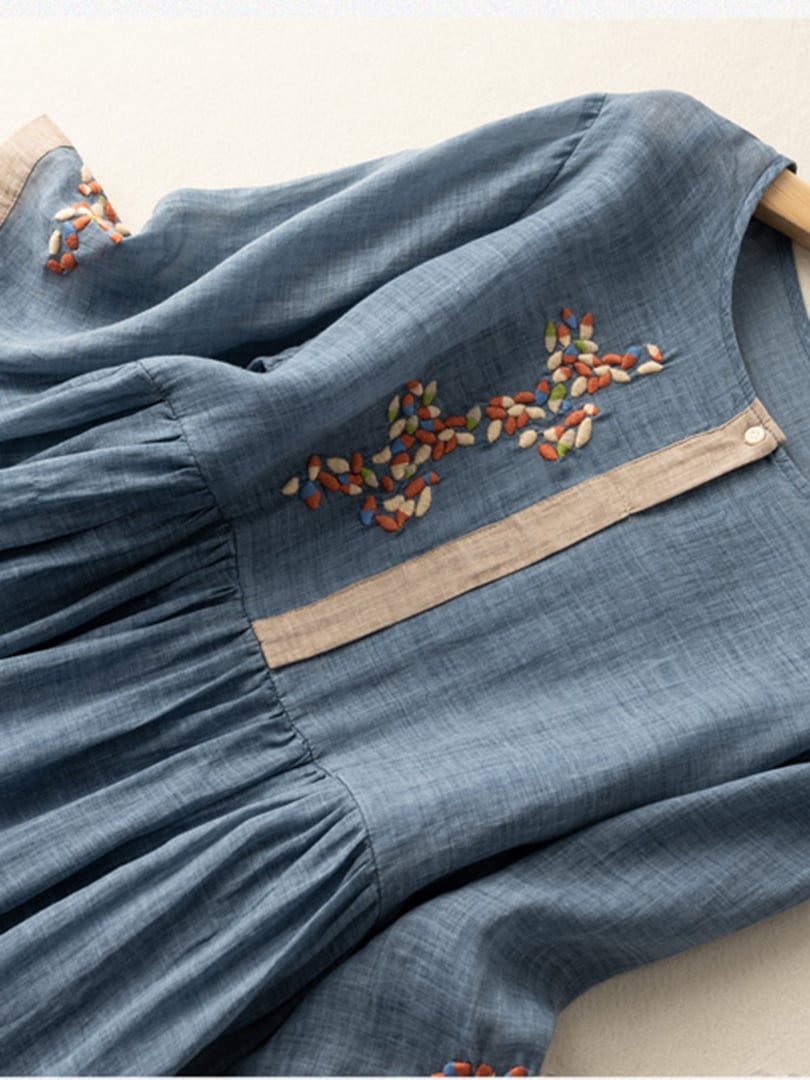 Zara Vestido Bohemio para Mujer – Vestido de Algodón y Lino Bordado Étnico