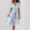 Eméline Vestido Midi Floral para Mujer – Vestido Elegante de Chifón Verano Chic