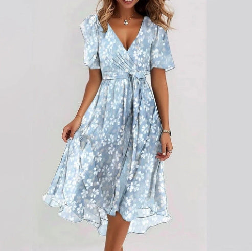 Eméline Vestido Midi Floral para Mujer – Vestido Elegante de Chifón Verano Chic