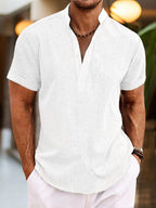 Silas Camisa de Lino para Hombre – Camisa Henley Casual de Algodón y Lino