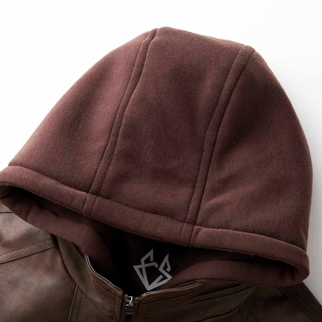 Chaqueta Moto de Cuero con Capucha para Hombre