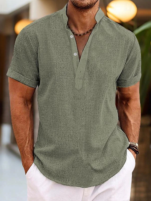 Silas Camisa de Lino para Hombre – Camisa Henley Casual de Algodón y Lino