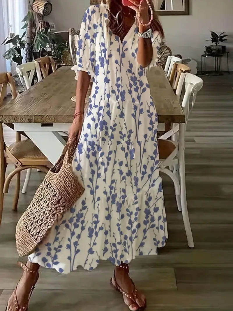 Charm Vestido Bohemio para Mujer – Vestido Floral Ikat con Escote en V Chic