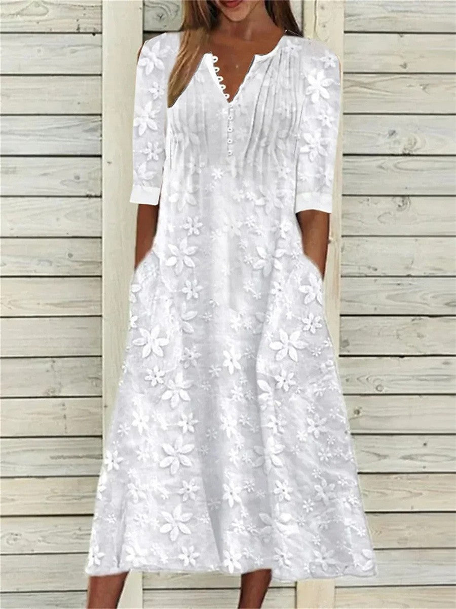 Miya Vestido Largo Floral para Mujer – Vestido Maxi de Algodón Elegante Verano