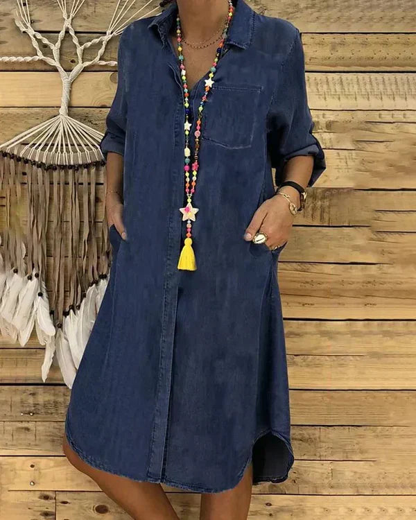 Morgane Vestido Camisero Denim para Mujer – Vestido Vaquero Elegante Casual
