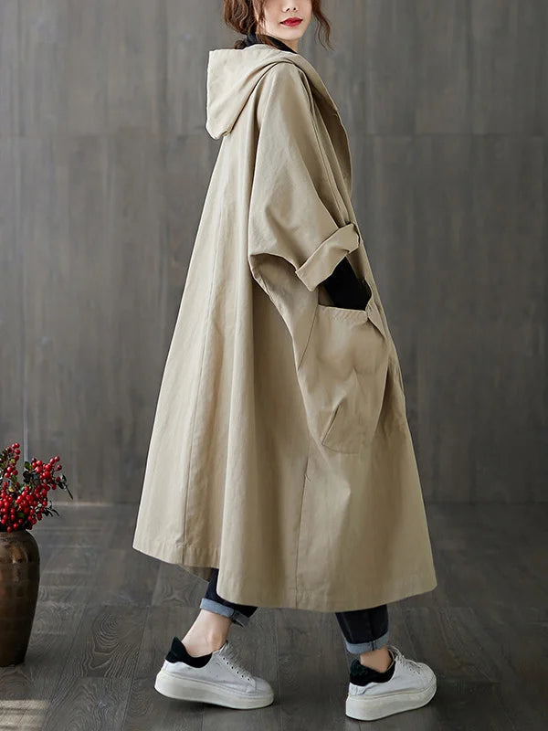 Camila Trench para Mujer – Abrigo Largo Elegante con Capucha para Días Lluviosos