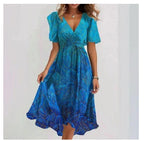 Eméline Vestido Midi Floral para Mujer – Vestido Elegante de Chifón Verano Chic