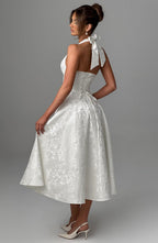 Iris Vestido Midi Elegante para Mujer – Vestido Corsé Floral Invitada Boda