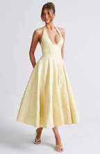 Iris Vestido Midi Elegante para Mujer – Vestido Corsé Floral Invitada Boda