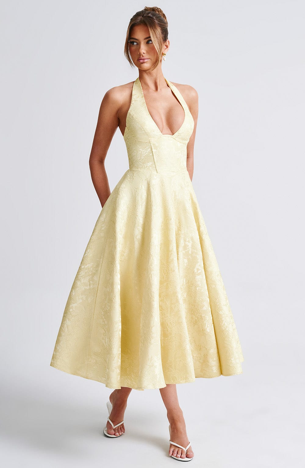 Iris Vestido Midi Elegante para Mujer – Vestido Corsé Floral Invitada Boda