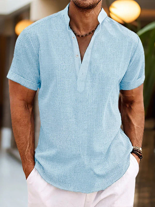 Silas Camisa de Lino para Hombre – Camisa Henley Casual de Algodón y Lino