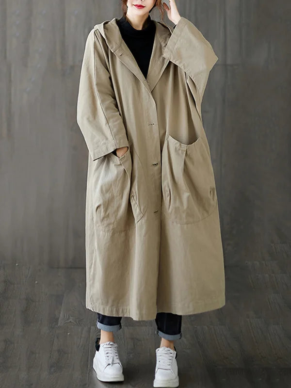 Camila Trench para Mujer – Abrigo Largo Elegante con Capucha para Días Lluviosos