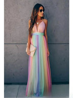 Isabelle Vestido Largo Arcoíris para Mujer – Vestido Maxi Elegante Verano Chic