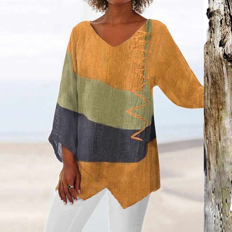 Solange Top para Mujer – Blusa Escote V Color Block Casual Chic Elegante