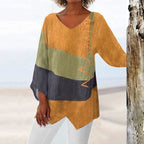 Solange Top para Mujer – Blusa Escote V Color Block Casual Chic Elegante