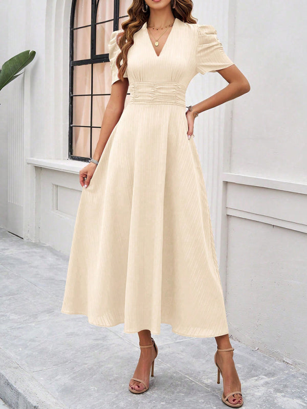 Clara Vestido Midi Elegante para Mujer – Vestido Invitada Boda Manga Abullonada