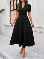 Clara Vestido Midi Elegante para Mujer – Vestido Invitada Boda Manga Abullonada