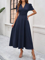 Clara Vestido Midi Elegante para Mujer – Vestido Invitada Boda Manga Abullonada