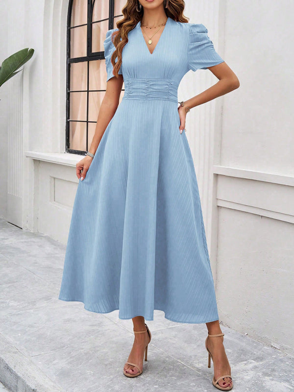 Clara Vestido Midi Elegante para Mujer – Vestido Invitada Boda Manga Abullonada